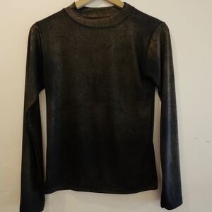 Mockneck Distressed Black and Metallic Bronze Top Size Small